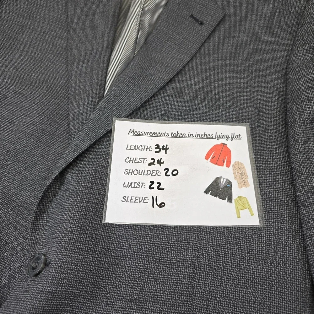 Turnbury Men's Grey Check Wool Blend Suit Jacket Blazer‎ 46R Made in Mexico